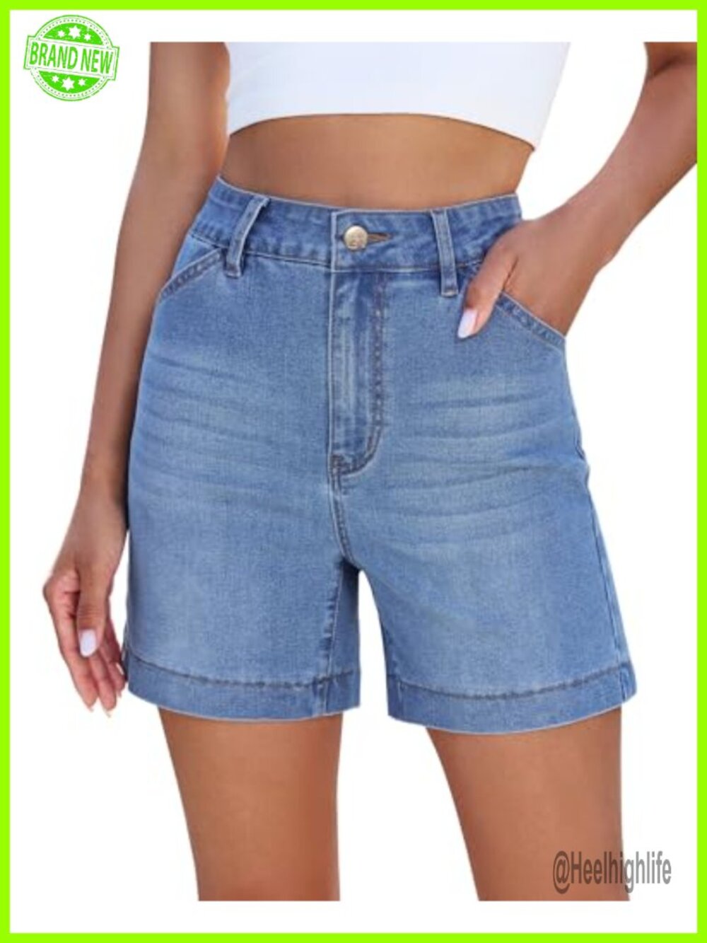 High Waisted Stretchy Denim Jean Shorts Womens 5 Inch Inseam Casual Summer